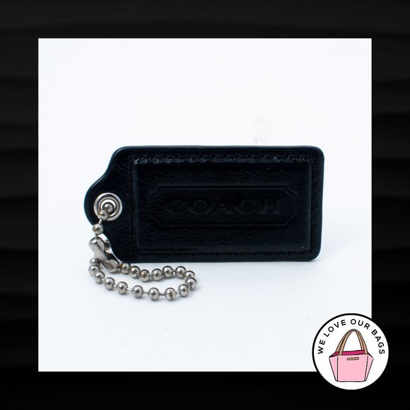 2.5" Large COACH BLACK PATENT LEATHER NICKEL KEY FOB BAG CHARM KEYCHAIN HANG TAG - Picture 1 of 1